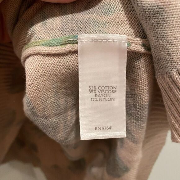 J Jill Sweater Women Petite LP Pink Green Pullover Royal Palm Leaf Printed NWT - Picture 14 of 16